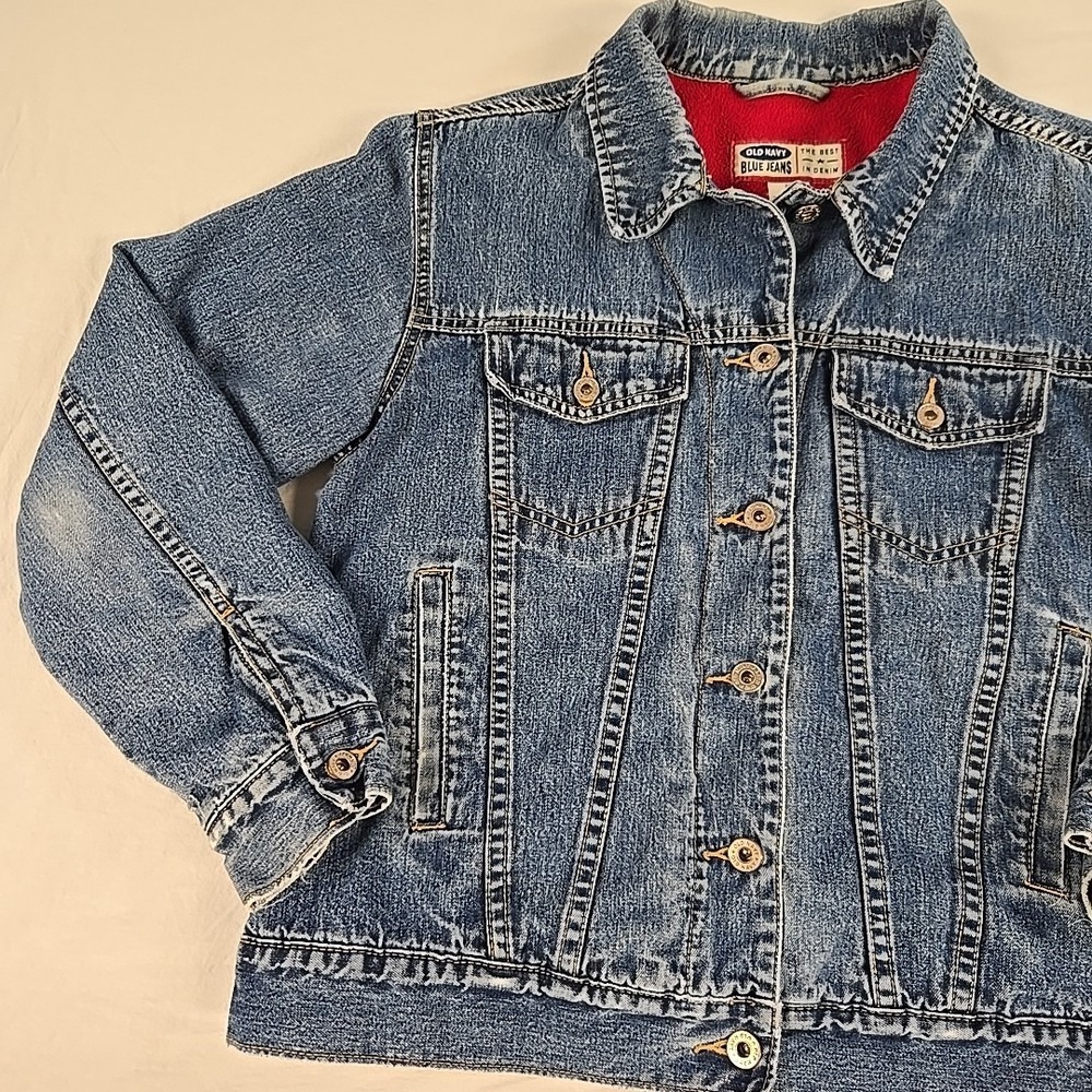 Vintage Old Navy Denim Trucker Jacket Size Medium Fleece Lined Faded Wash Y2K - Picture 4 of 16